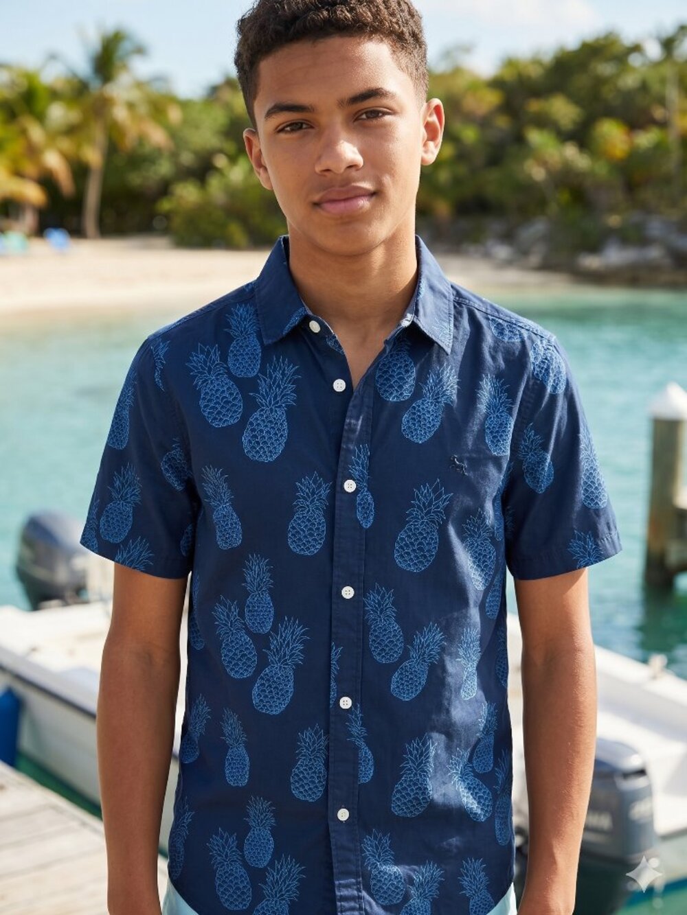 L.O.G.G. 10-11Y Pineapple Short Sleeve Cotton Button Up Shirt